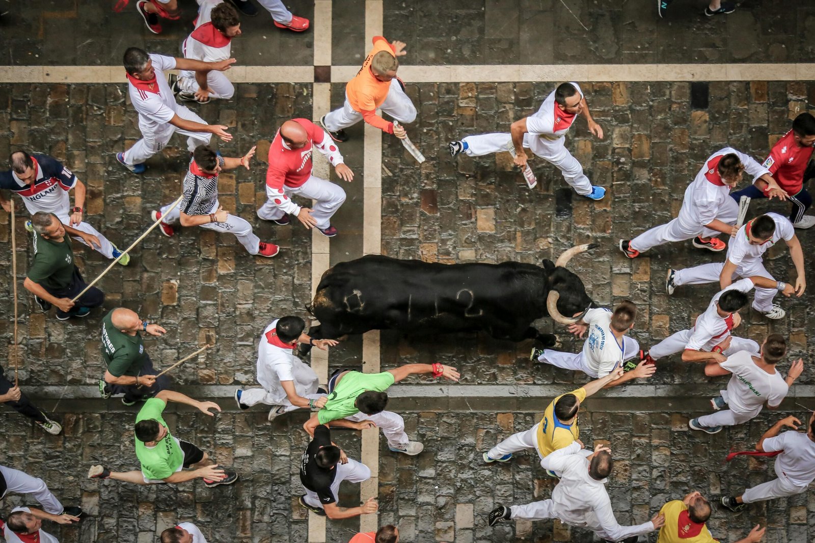 Runners on the encierro route in Pamplona